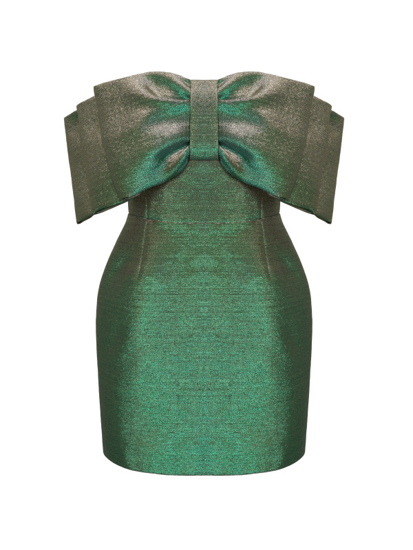 Платье-корсет из тафты зеленого цвета с бантом