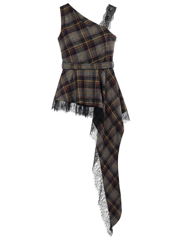 топ асимметричный в клетку с кружевом