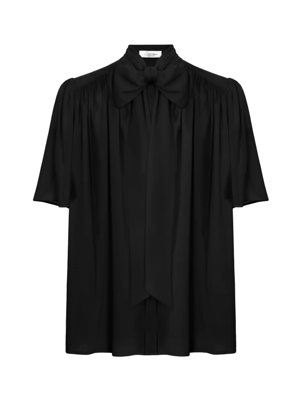 Блуза из шелка с лентами черного цвета