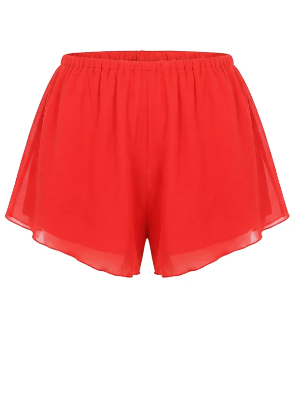 Шорты в бельевом стиле  многослойные из шелка алого цвета 